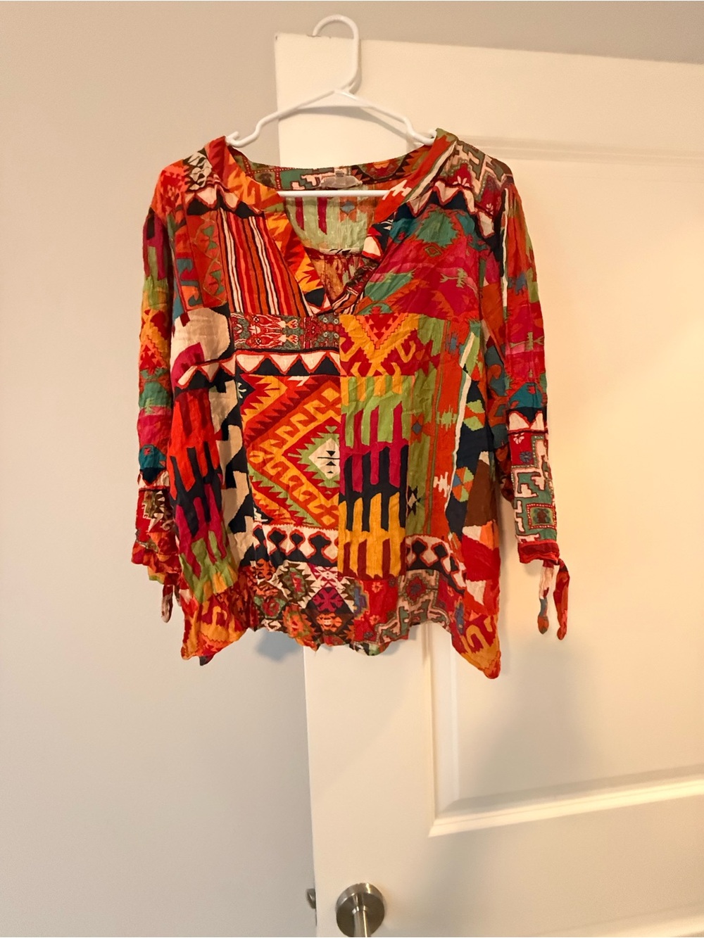✨ Christian Siriano Geometric Patchwork Ikat V-Neck Boho Blouse Plus Size 3X ❤️ - Picture 3 of 9